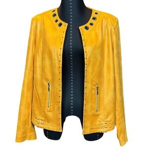 Lena Gabrielle Women's Yellow Studded Faux Leather Jacket Size 10